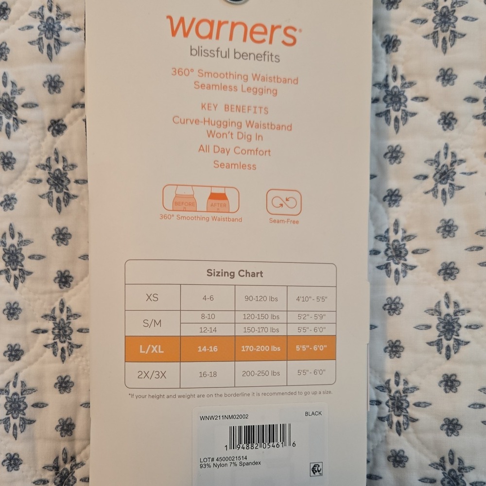 NWT Warners L/XL Black Blissful Benefits 360° Smoothing Waistband Leggings. - Picture 3 of 3